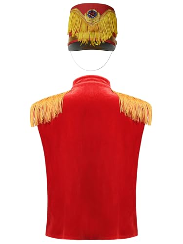 Kids Unisex Tassel Waistcoat Tassel Ringmaster Circus Showman Vest Dress Ups with Hat Set2