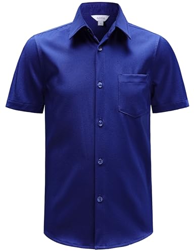 AOTIK Boys Stretch Wrinkle Free Dress Shirts Button Down Shirt Short Sleeve Formal School Uniform Shirts 12 Royal Blue