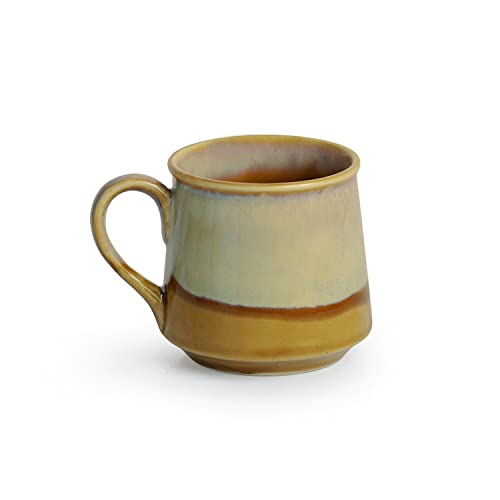 Image of ExclusiveLane Dual-Glazed Studio Pottery Ceramic Cups Set for Tea of 6 Coffee Mug Chai Tea Cups (Set of 6, 210 ML, Mustard Yellow & Off White, Dishwasher & Microwave Safe)