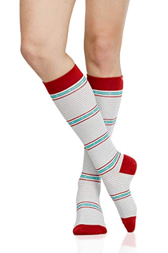 VIM & VIGR Cotton 15-20 mmHg Compression Socks for Women & Men (Red & White Arcade Stripes, Medium/Large)