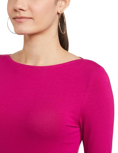 Image of Marks & Spencer Womens Solid Cotton Blend Boat Neck Slim Fit T-Shirt