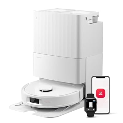 roborock QV 35S Robot Aspirador Succión HyperForce de 10000 Pa con Base Multifuncional Cepillos Dobles Antienredos 2 Mopas Giratorias Elevación Automática de 10 mm Limpiar y secar Auto Blanco