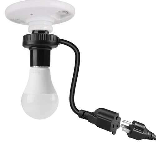 uyodm 3 in 1 light socket outlet adapter support 3 prong light bulb socket e26e27 light socket to plug adapter with extension cord for garage porch patio cctv camerablack