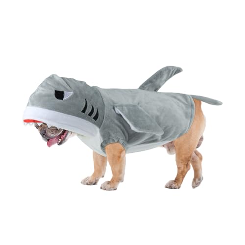 SHIAOMIN Dog Shark Costume - Doggy Halloween Costumes Winter Pet Hoodie Holiday Cospaly Pet Coat for Cats and Small Medium Pets (Grey, M)