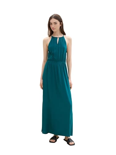 TOM TAILOR Denim Damen Maxi-Kleid mit Neckholder, rough green, XXL