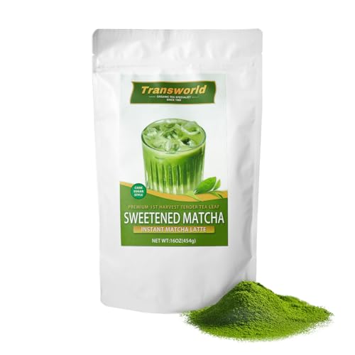 Sweetened Matcha Green Tea Powder Sweet Powder Instant Matcha Latte Blend 100% Pure Premium Matcha for Latte 16oz(454g) Jiuyu