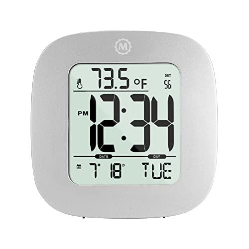 Marathon Compact Alarm Clock with Temperature & Date, Graphite Gray - Large, Easy to Read Display with Backlight - Easy to Set Up & Use - Two AAA Batteries Included