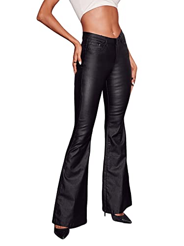 SweatyRocks Women's Casual High Waisted Denim Pants Stretchy Flare Leg Long Jeans3