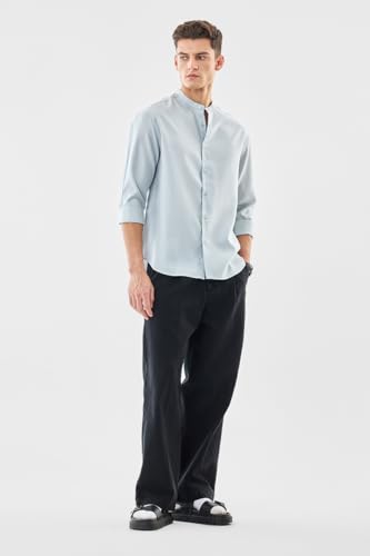 Image of SNITCH Men Casual Shirt | Oversized Fit Full Sleeve Mandarin Collar Solid Design | Modal Blend & Breathable Fabric for Everyday Wear & Semi-Formal Occasions