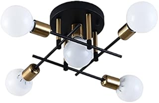 Kaj Hejmo Modern Ceiling Light Fitting- Rustic Semi Flush Mount Chandelier Light- Vintage Industrial Black Ceiling Light Interior for Bedroom Kitchen Dining Room (5-Light)