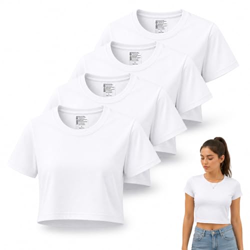 METFUIN 4 Pack Women's Polyester Blank Sublimation Crop T-Shirts, Crop Tops for Women for...