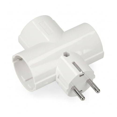 WEBMATEL Adaptador Triple Lateral 3 Tomas Europeo | Ladrón Triple Enchufe con Toma de Tierra | Enchufe Schuko Compacto | Protección Infantil | 2P+T | 16A | 250V | Blanco