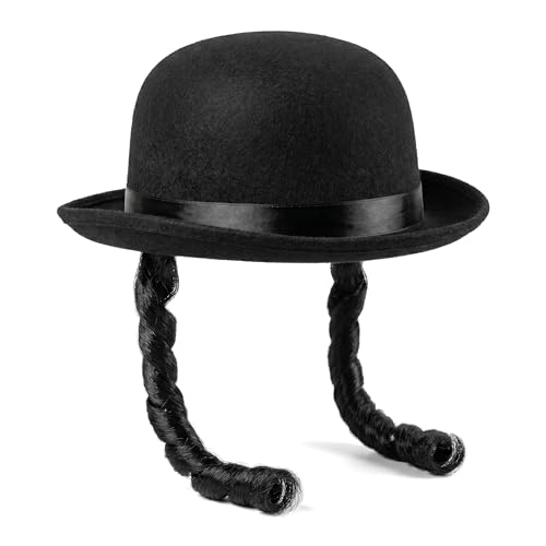 WHELPAW Rabbi Hat for Jewish Adults - Traditional Black Felt Cap with Side Curls | Orthodox Synagogue Accessory