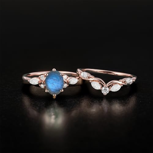 2CT Oval Shaped Gemstone Engagement Ring Set for Women Silver 10K 14K 18K Solid Gold Gemstone Birthstone Wedding Bridal Rings Set Anniversary Christmas Gift Size 4-153