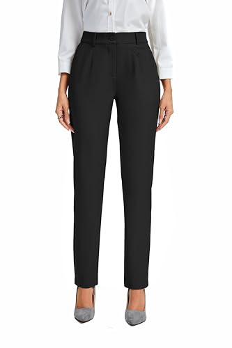 FUNYYZO Women's Stretch Business Work Pants with Pockets Wear to Work Casual Suitpants Long Straight Trousers2