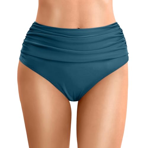 Braguitas de Bikinis Mujer Cintura Alta Ruched Mujer Braga de Bikini Cintura Alta Control Abdomen Parte Inferior de Bikini Pantalón la Parte de Abajo Bikini