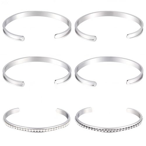 Beebeecraft 6 Stück Blanko Armreife Aus Edelstahl Silberfarben C Förmig Offene Armreif Rohlinge Gerillte Haargummi Armbänder Zur Schmuckherstellung Inlay Ton Strass Pavé Armreifherstellung 6mm Breit