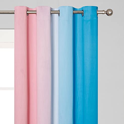 Estelar Textiler Pink and Blue Curtains 63 Inch Length 2 Panels, Ombre Total Blackout Curtains for Bedroom, Grommet Thermal Insulated Gradient Blackout Drapes for Kids Room, 52x63 Inch