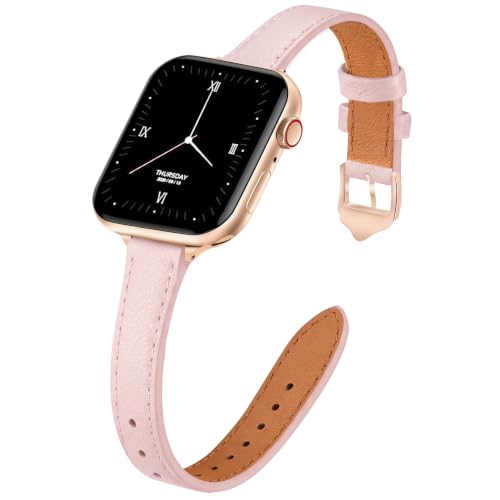 Image of JR.DM Slim Leather Bands Compatible with Apple Watch Band 38mm-49mm | Genuine Leather Thin Band Feminine Design Strap for Iwatch Ultra SE Series 11 10 9 8 7 6 5 4 3 2 1