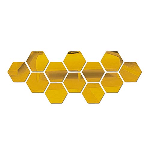 Jroyseter Hoja Espejo acrílico 3D Pegatinas de Pared Auto Adhesivo removible Hexagonal Espejo Decorativo para el hogar Sala Dormitorio decoración en Oro Pegatinas (24PCS)