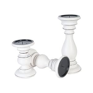 White Antique Wooden Candle Holders Set of 3 - Tall Pillar Candle Stands (10", 8", 6"), Farmhouse Style, Rustic Wood Candle Holders, Vintage Home Decor Accent White Antique Wooden Candle Holders Set of 3 Tall Pillar Candle Stands 10 8 6 Farmhouse Style Rustic Wood Candle Holders Vintage Home Decor Accent