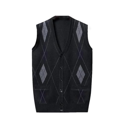 Men's Blended Sleeveless Sweater Vest Button-Up V-Neck Knitted Cardigan Solid Color Warm Top for Winter