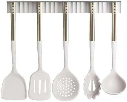 OOU Silicone Kitchen Cooking Utensils Set, 446°F Heat Resistant Kitchen Tool Set with Magnetic Wall Mounted Holder, 6 pcs Spatula Set with Stainless Steel Handle, Dishwasher Safe