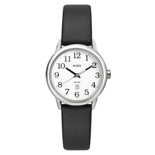 Image of BUREI Men's Fashion Minimalist Wrist Watch Analog Date with Leather Strap