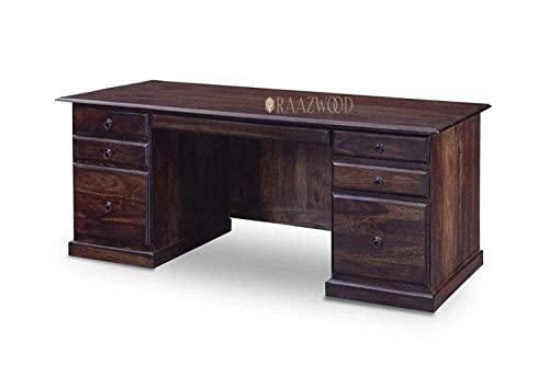 Image of Sheesham Wood Wooden Study Writing Desk Table for Office, Laptop Computer Table with 6 Drawers Storage for Home and Office (Walnut Finish)