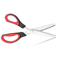 Asdirne Linke Zackenschere, professionelle Zickzack-Schere, Zackenschere mit Gummigriffen und ultrascharfer Klinge, ideal für viele Arten von Stoffen, 24 cm, Rot/Schwarz