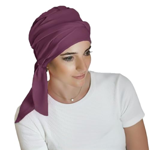 CAREBELL Turbante Oncológico/Modelo Smooth/Tejido de Bambú/Quimioterapia y Alopecia/Pacientes con Pérdida de Cabello/Preformado/Cómodo y Transpirable/Malva
