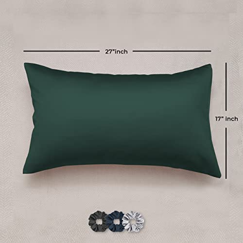 Image of SEEVO 400 TC Luxurious Satin Silk Pillow Covers /Pillowcases with Envelope Closure, Soft Comfortable Protects Hair and Skin - 17 inch x 27 inch - Set of 2 (Dark Green)