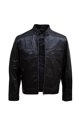 Image of ATIKI Men's Genuine Brown leather jacket | Classic Slim Fit Leather Jacket for Men with Stand-Up Collar & Zipper Pockets