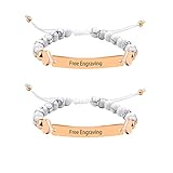2 Pieces Customized Name ID Bracelets for Women Girls Best Friend, White Turquoise Stone Bracelets f