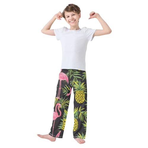 Pineapples Flamingo Boys Long Pants Soft Trousers Elastic Waist Kids Lounge Bottoms with Pockets S-XL2