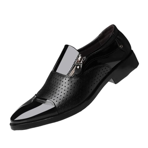 Four Seasons Men's Business Leather Shoes Slip-On Sandals Hollow Shoes Breathable Wedding Shoes Oxfords(Black,47)2