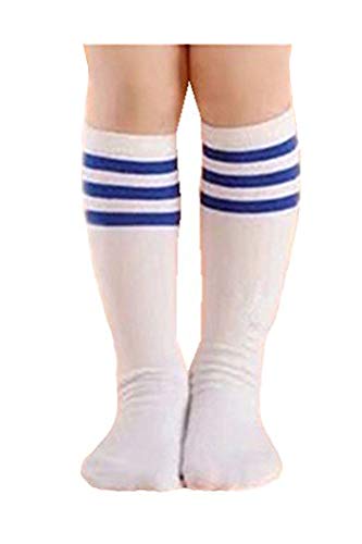 3-6 Years Kids Unisex Baby Toddler Kids Triple Stripes Athletic Tube .Casual Cotton Knee High Socks-White/Blue