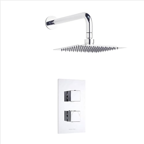 Milano Arvo Thermostatic Mixer Shower Valve 200mm Wall Mounted Square Rainfall Shower Head - Chrome