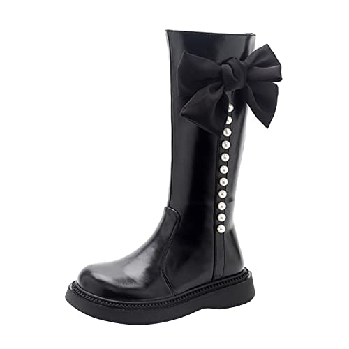 Girls Tall Leather Boots Childrens 𝐖aterproof Long Boots Big Kids Outdoor Non Slip Lightweight Boots Snow Flat Shoes