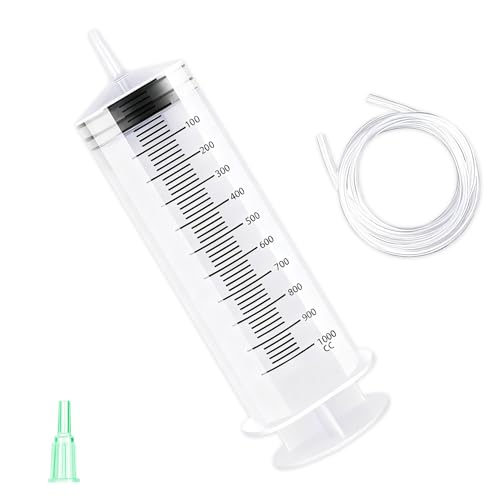 GothicBride 1000ml Ölabsaugpumpe, Spritze Mit Schlauch, Wiederverwendbar Dosierspritze für Bremsflüssigkeit Getriebeöle Kühlmittel Motor