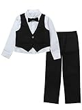 inhzoy Kinder Baby Jungen Anzug mit Fliege Hemd Weste Hose Set Gentleman Anzüge Kinderanzug Hochzeit Taufe Festlich Outfit Kleidung Baumwolle Schwarz 170-176/15-16 Jahre