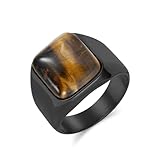 Stfery Anello Uomo Acciaio Inossidabile Sigillo Quadrato Fascia, Anello Nero con Occhio di Tigre 17MM Taglia 27