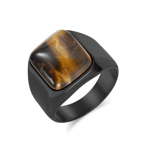 Chevalière oeil de tigre pour homme en acier inoxydable de 17mm