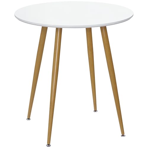 HOMCOM Mesa de Comedor Redonda para 2 Personas Mesa de Cocina Estilo Nórdico con Encimera Mate y Patas de Metal para Salón Carga 80 kg Ø72x75 cm Blanco