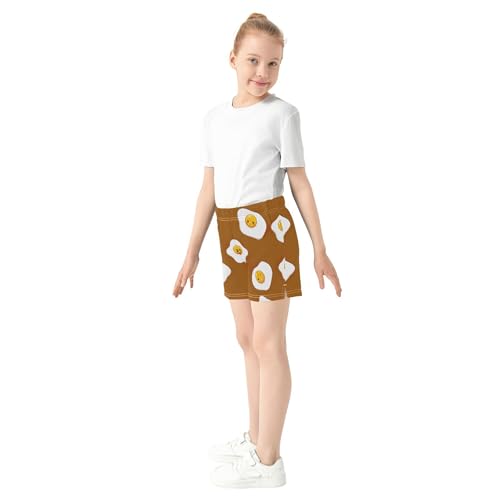 Girls Cute Fried Eggs Faces Shorts Brown Comfy Pajama Activewear Athletic Summer Youth Kids Clothes Custom, X-Small4