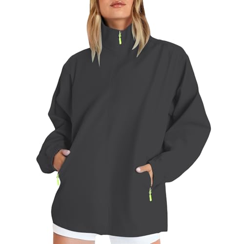 MJGkhiy Veste De Pluie Femme Légère Trench Randonnée Vestes Imperméable À Capuche Sport Coupe-Vent Veste Pluie Grande Taille Voyage Softshell En Plein Air Raincoat Course, gris foncé, XXL