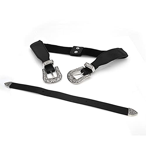 Women's Black Vintage Style Double Buckle Belt PU Leather Western Belt Adjustable Waistband for Dress Jeans Pants4