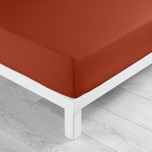 douceur d'intérieur, Drap Housse (180 x 200 cm) Lina Terracotta, 100% Coton