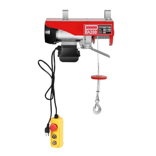 440 LBS Electric Hoist Winch 110V Electric Winch with Wired Remote Control & Single/Double Slings Automatic Lift with Emergency Stop, Electric Hoist for Garage, Factories, Warehouses