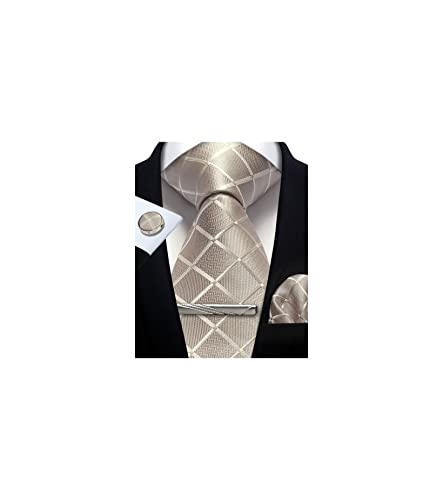 Image of Striped Plaid Polka Dot Mens Tie Formal Necktie Pocket Squares Ties Clips Cufflinks Classic for Men Set